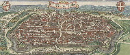 Veduta a volo d'uccello di Vienna attorno al 1600